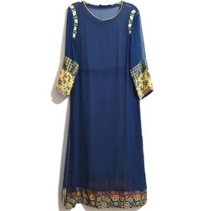 Rangriti sheer straight kurta sz 32 blue yellow XS